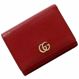 グッチ 三つ折り 財布 ec-21063 レッド マーモント 474746 美品 GG グレイン レザー 中古 GUCCI コンパクト ホック ロゴ 定番 人気 小さ