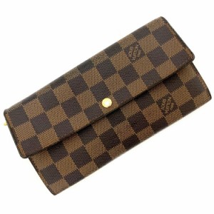 ルイ ヴィトン ポルトフォイユ サラ ダミエ エベヌ 茶色 N61724 二つ折り 長財布 キャンバス 中古 CA2058 LOUIS VUITTON 小銭入れ フラッ