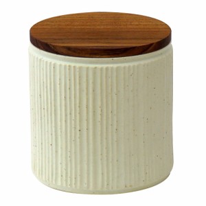 LOLO | キャニスター 白 | 420ml | 陶器 | チーク | 木蓋 | 保存容器 | 日本製 | 和食器 |