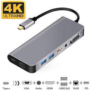 USB C HDMI VGA変換 Samsung Dexモード USB Type C ハブ HDMI 7in1マルチドック USB C有線LAN 変換アダプター USB-C HDMI LAN 10...