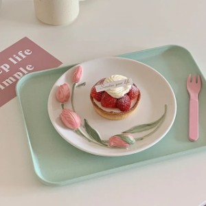 8インチ韓国スタイルチューリッププレートセラミックケーキ皿 装飾プレートトレイ ジュエリー皿