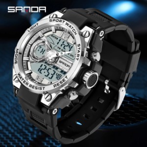 男性用高級ミリタリー腕時計 耐水性 快適 デュアルディスプレイバンド 電子腕時計
