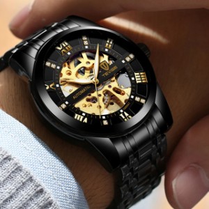 Tevisse-メンズ自動マシン式時計 トップブランド 高級 ライト スポーツデザイン メタルケース スケルトン腕時計