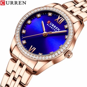 Curren-高級ステンレススチール腕時計 女性用 時間 ピンクゴールド