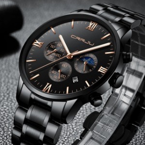 Crrju 腕時計メンズ腕時計トップブランド高級アナログ表示ステンレススチール時計男性クォーツ腕時計男性 Montre オム