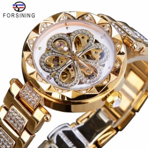 Forsining-女性用マシン式時計 フェミニン ダイヤモンド 自動 ゴールド ステンレススチール 耐水性
