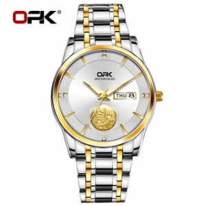 Opk-メンズクォーツ腕時計 オリジナル高級腕時計 耐水性 自動日付 ゴールド メンズ