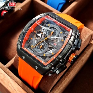 メンズクォーツ時計 ミニフォーカス スポーツ腕時計 ミリタリースタイル オレンジ色シリコンストラップ 0399