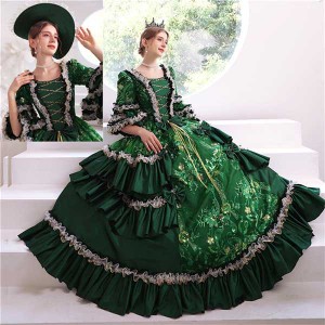 【送料無料】華麗な 宮廷ドレス ドレス レディース ロングドレス 緑 ロココ 貴族ドレス 18世紀 中世ヨーロッパ お姫様 プリンセスドレス 