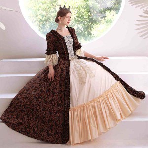 【送料無料】華麗な 宮廷ドレス ドレス レディース ロングドレス ブラウン ジャガード織 ロココ 貴族ドレス 18世紀 中世ヨーロッパ お姫