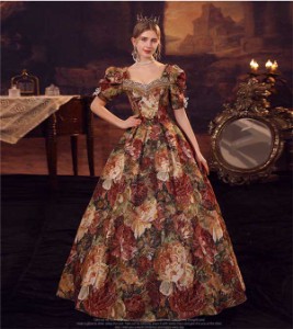 【送料無料】西洋ドレス 華麗な 宮廷ドレス ドレス レディース ロングドレス 花柄 ロココ 貴族ドレス 18世紀 油絵風 中世ヨーロッパ お姫