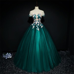 ロングドレス 演奏会 刺繍 ドレス ロング ステージ カラードレス 緑 ウエディングドレス ロングドレス パーティードレス 礼服 姫系ドレスの