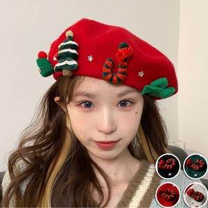 帽子 冬 クリスマス 4カラー選べる 可愛い 韓流グッズ 女の子 おしゃれ 小顔効果 レッド ブラック グリーン ベージュ