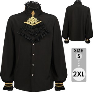 トップス シャツ メンズ フリルシャツ レース ストラップカフス フリルスタンド 舞台衣装 衣装 ステージ衣装 ヨーロッパ中世 貴族