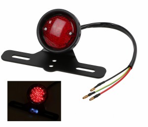 汎用 LED テールランプ 12V 丸型 ナンバーステー ナンバー灯 一体型 バイク カスタム レトロ 交換ctr-k18【1〜2日発送】