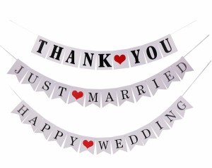 結婚式 飾り 3点セット HAPPY WEDDING ／ JUST MARRIED ／ THANK YOU ガーランド ウェディング パーティmmk-m60【1〜2日発送】