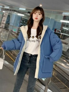 韓国ファッションアウター ジャケット コート中綿フード付きパーカー 長コート 防寒学生2021冬