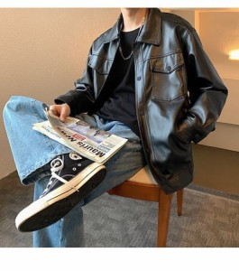韓国ファッション 秋 バイク レザー メンズ 短いスタイル ライダースジャケット