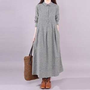秋の韓国風ファッションルーズラージサイズロングスリムチェック柄長袖ドレス