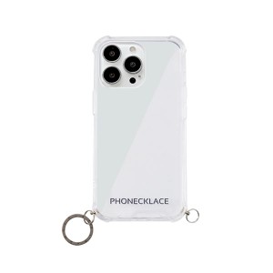 PHONECKLACE ストラップ用リング付きクリアケース for iPhone 13 Pro ガンブラックチャーム PN21612i13PBK |b04