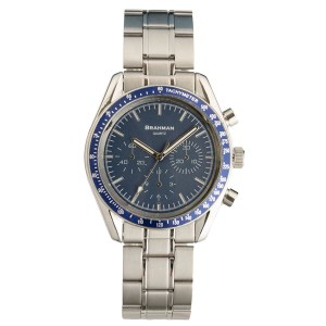 [ブラフマン] 腕時計 日本製ムーブメント フェイククロノグラフ 3針 BR001-03 【文字盤：ブルー】【メーカー直送】代引き・銀行振込前払