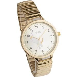 [千鶴] 腕時計 3針 猫デザイン 伸縮ジャバラベルト CDW001-002 ゴールド |b04