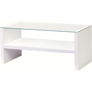 ローテーブル リビングテーブル 幅90cm ホワイト 強化ガラス製 ガラス天板 棚付き リビング ダイニング インテリア家具 |b04