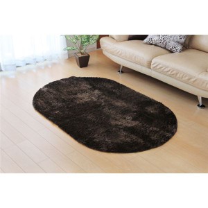 シャギー調 ラグマット/絨毯 (楕円形 ブラウン 約100×150cm) 洗える 防滑 軽量 ホットカーペット可 無地ラグ (リビング) |b04
