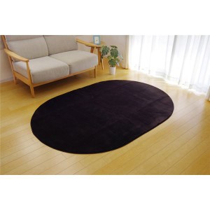 フランネル ラグマット/絨毯 (楕円形 無地 ブラウン 約140×200cm) 洗える 防傷 不織布 ホットカーペット可 (リビング) |b04