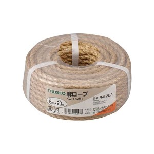 (まとめ) TRUSCO 麻ロープ 3つ打 線径6mm×長さ20m R-620A 1巻 (×5セット) |b04