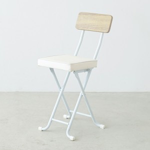 ヴィンテージクッションチェア(ナチュラル/白) 折りたたみ椅子/カウンターチェア/スチール/イス/背もたれ付/コンパクト/スリム/キッチン/
