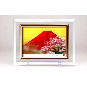 フォトフレーム/写真立て (ハガキサイズ 150×105mm対応) 吉岡浩太郎クリスタル絵画 「赤富士桜」 日本製 |b04