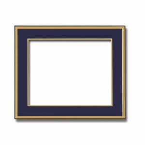 (和額)黒い縁に金色フレーム　日本画額　色紙額　木製フレーム　 黒金　色紙F10サイズ(530×455mm)　紺 |b04