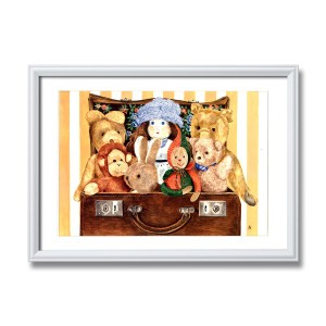 アンジェラ・シマンドソン絵画額 白いフレーム・人形の絵・風景画「スーツケース」 |b04