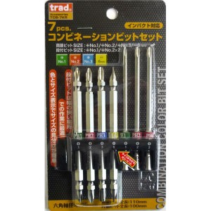 (業務用15セット) TRAD コンビネーションビットセット/先端工具 【7本組×15セット】 インパクト対応 TCB-7KR 〔DIY用品/大工道具〕【メ