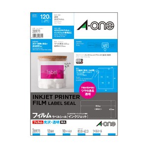 (まとめ) エーワン ラベルシール[インクジェット]光沢フィルム・透明 A4 12面 83.8×42.3mm 28971 1冊(10シート) (×10セット) |b04