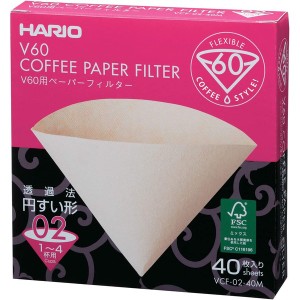 (5個セット) HARIO V60用 ペーパーフィルター 02 箱 1〜4杯用 未晒し 40枚入 日本製 紙 パルプ100％ コーヒーフィルター |b04