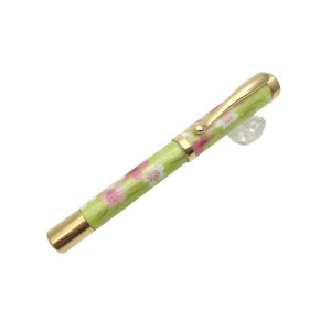 日本製 万年筆 /文房具 (桜と流水 黄緑色) 美濃和紙 友禅紙 文具 オフィス用品 ステーショナリー |b04