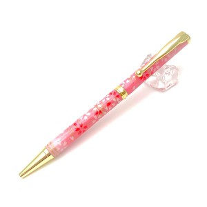 日本製 ハンドメイド ボールペン/文房具 (桜と流水 桃色) クロスタイプ 芯：0.7mm 美濃和紙 友禅紙 文具 オフィス用品 |b04