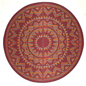 い草 ラグマット 絨毯 直径 約180cm レッド 円形 裏貼り 表面：イ草100％ 縁：綿100％ アステカ リビング ダイニング |b04