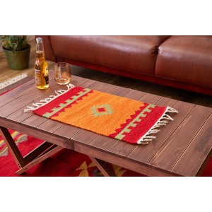 テーブルマット 約32×45cm オレンジ アンシュ ウール100％ 手織りウールのキリム ダイニング キッチン キッチングッズ |b04