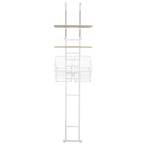 突っ張り式 洗濯機ラック/ランドリー収納 (棚2枚+バスケット2個 type ホワイト) 幅55cm スチールフレーム (組立品) |b04