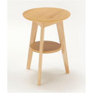 棚付き サイドテーブル/ミニテーブル (ナチュラル) 幅40cm 円形 木製 木目調 コンパクト 軽量 |b04