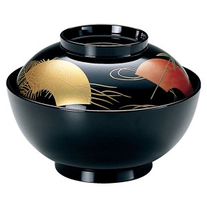 正4.5寸 雑煮椀/お椀 (黒扇面 木質) 直径136×高さ95(65)mm 日本製 (和食 レストラン 店舗 お店) |b04