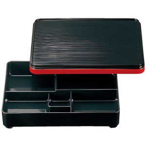 9.5寸 長手舞子弁当/和食器 (黒渕朱 A) 285×223×63mm 日本製 (和食 レストラン 居酒屋 店舗 お店) |b04