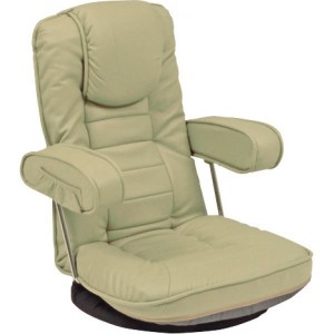 座椅子 パーソナルチェア 約幅60cm ライトグレー 回転式 跳ね上げ式 肘付き 背部14段 リクライニング 頭部枕付 スチールパイプ |b04