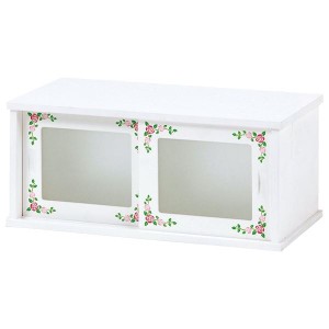 キッチン収納 約幅50cm バラ柄 ホワイト 木製 ガラス製 スライドドア キッチンカウンター上 収納棚 キッチン 台所 |b04