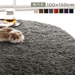 ラグ マット 絨毯 約R100×150cm 楕円形 グレー 洗える 滑り止め付 軽量 ホットカーペット可 通年使用可 折りたたみ可 |b04