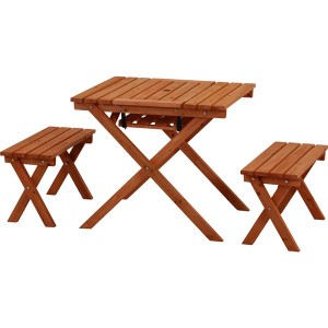 ガーデンテーブル＆ガーデンベンチ セット 約幅620mm オレンジ 木製 ミニ コンロスペース付 BBQテーブル＆ベンチセット 組立式 |b04
