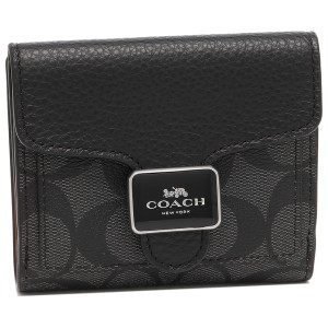 コーチ アウトレット 二つ折り財布 シグネチャー ブラック グレー レディース COACH C7805 SVTSQ
